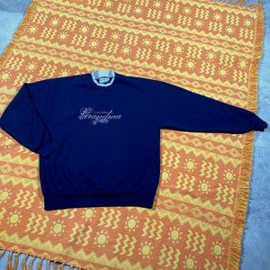 Vintage grandma navy blue collared sweatshirt floral embroidery double collar